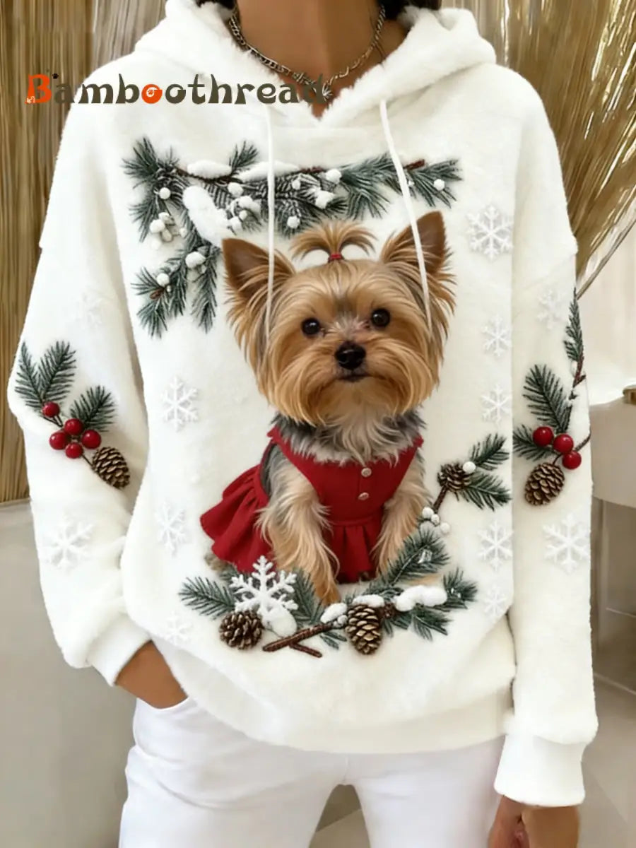 Women’s Retro Animal Art Print Comfortable Flannel Hooded Sweatshirt A / S