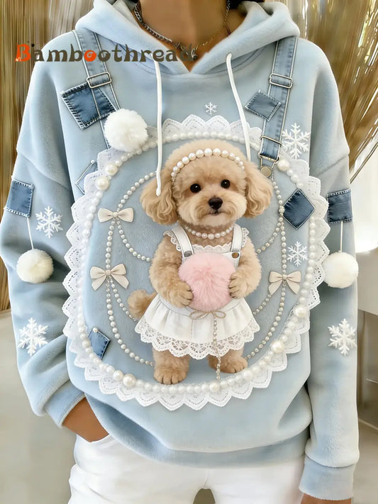 Women’s Retro Animal Art Print Comfortable Flannel Hooded Sweatshirt A / S