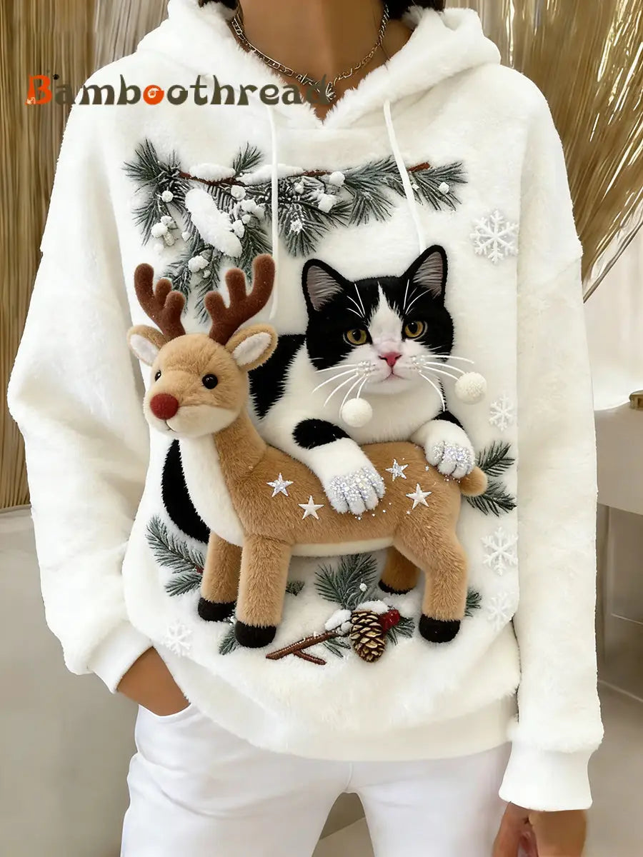 Women’s Retro Animal Art Print Comfortable Flannel Hooded Sweatshirt A / S