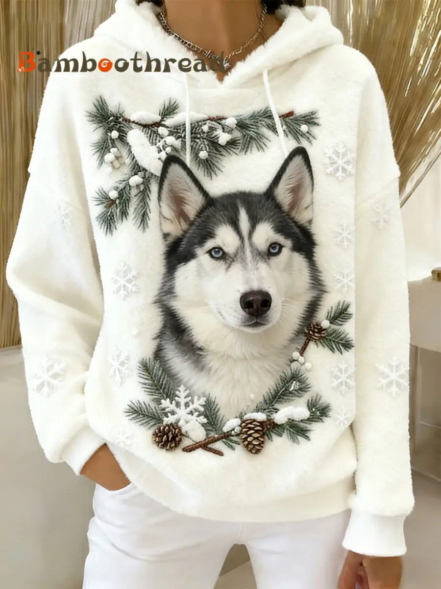 Women’s Retro Animal Art Print Comfortable Flannel Hooded Sweatshirt A / S