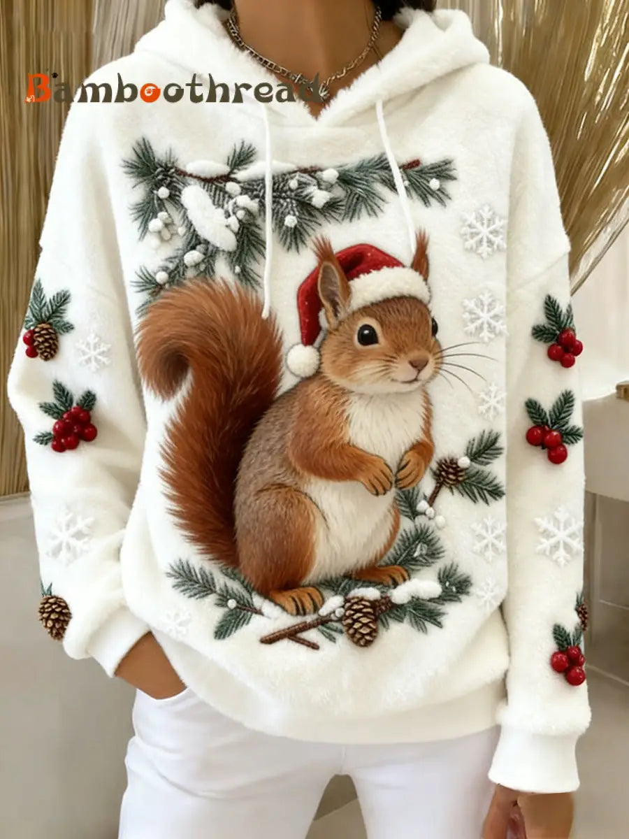 Women’s Retro Animal Art Print Comfortable Flannel Hooded Sweatshirt A / S