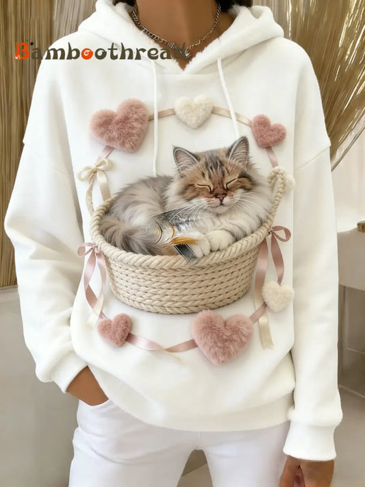 Women’s Retro Animal Art Print Comfortable Flannel Hooded Sweatshirt A / S