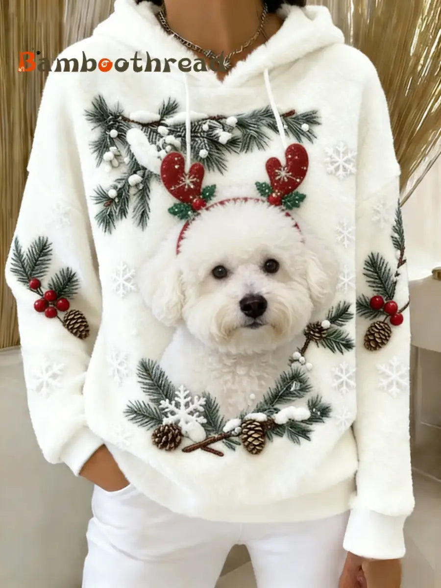 Women’s Retro Animal Art Print Comfortable Flannel Hooded Sweatshirt A / S