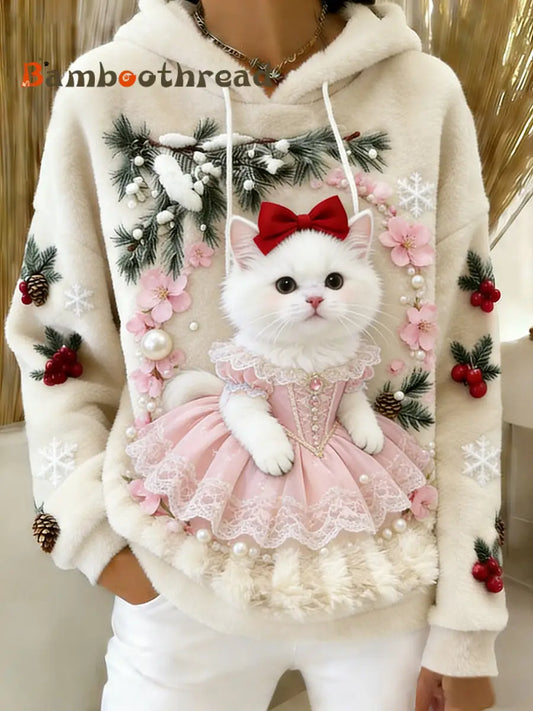 Women’s Retro Animal Art Print Comfortable Flannel Hooded Sweatshirt A / S