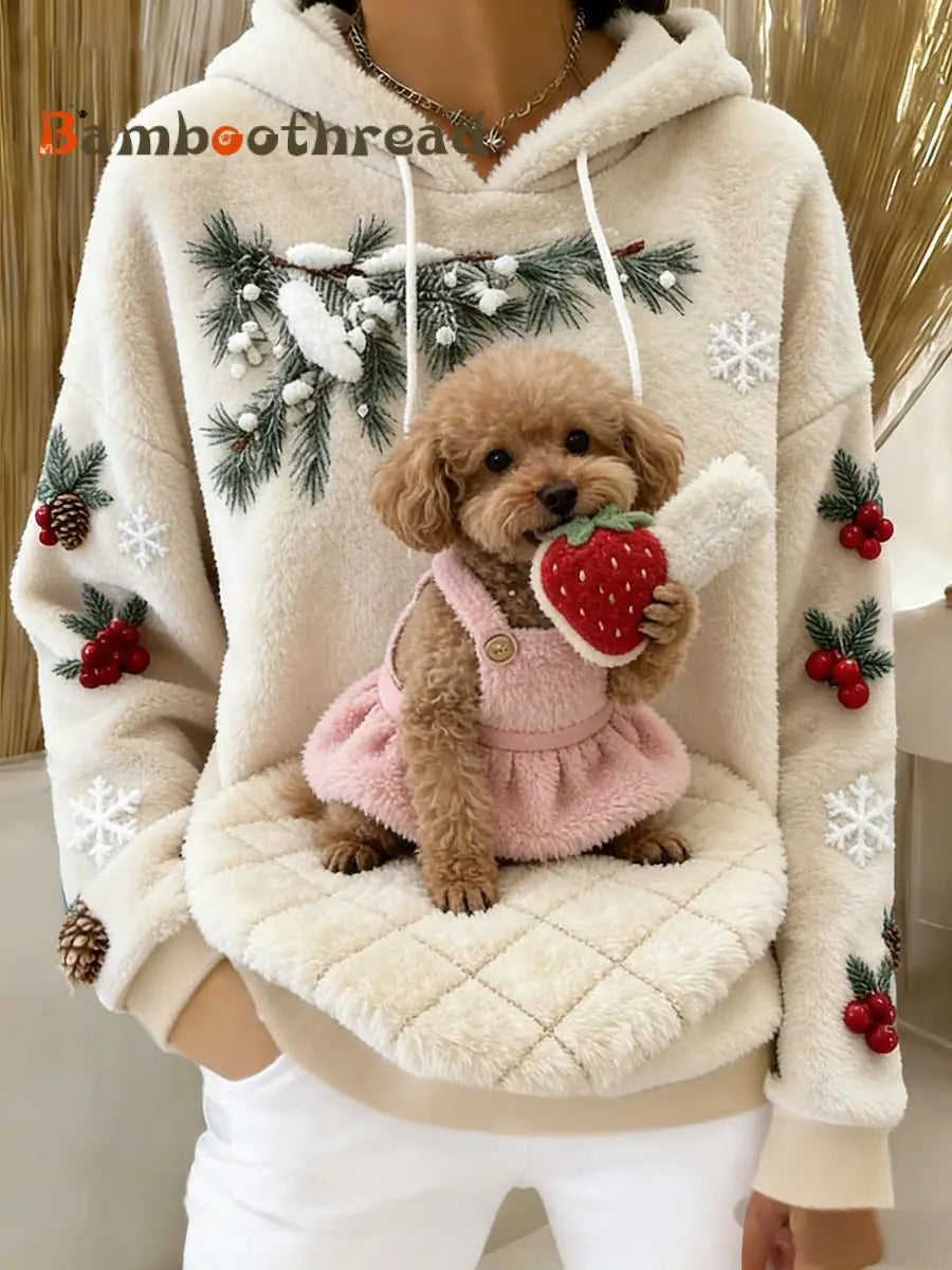 Women’s Retro Animal Art Print Comfortable Flannel Hooded Sweatshirt A / S