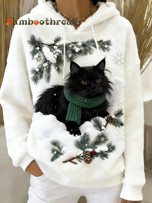 Women’s Retro Animal Art Print Comfortable Flannel Hooded Sweatshirt A / S