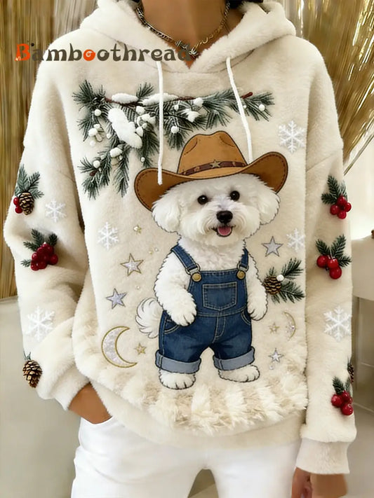 Women’s Retro Animal Art Print Comfortable Flannel Hooded Sweatshirt A / S