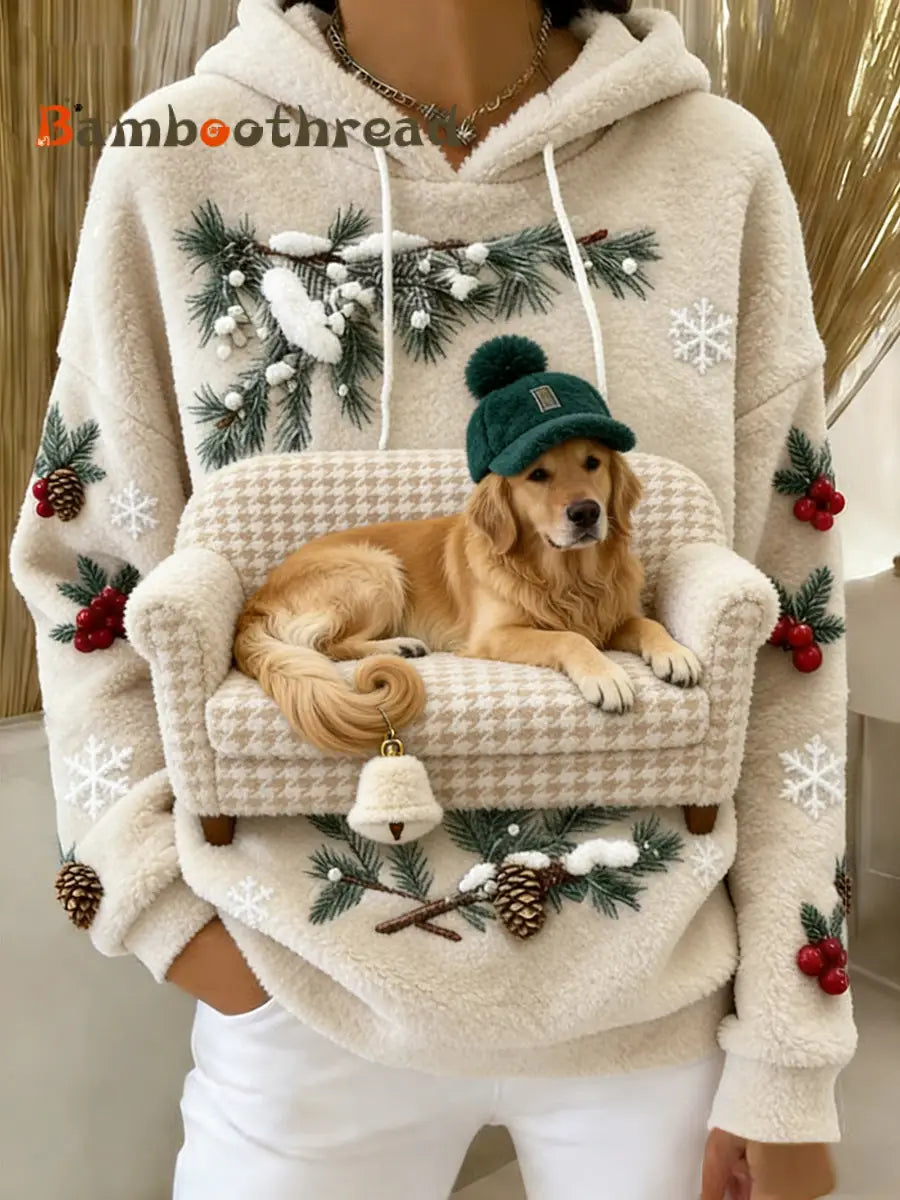 Women’s Retro Animal Art Print Comfortable Flannel Hooded Sweatshirt A / S