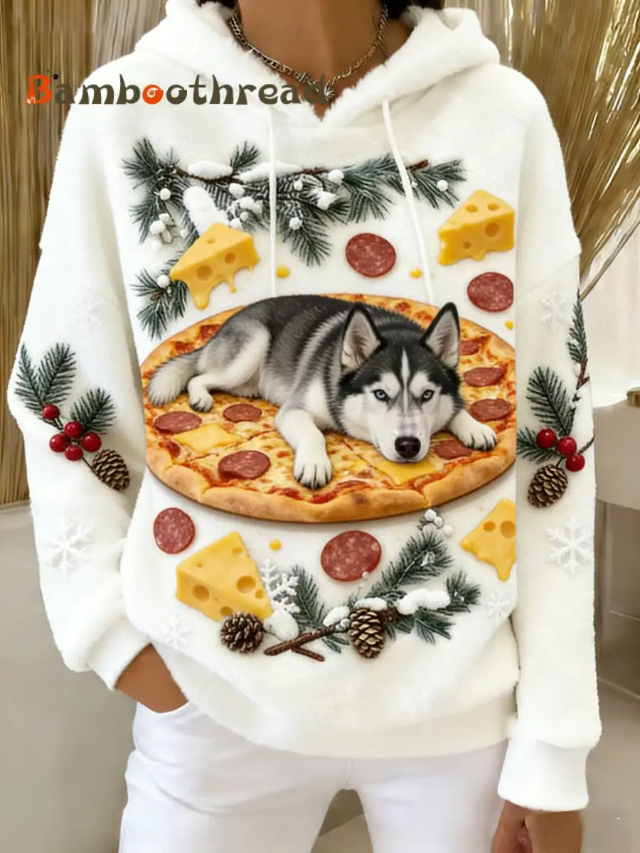 Women’s Retro Animal Art Print Comfortable Flannel Hooded Sweatshirt A / S