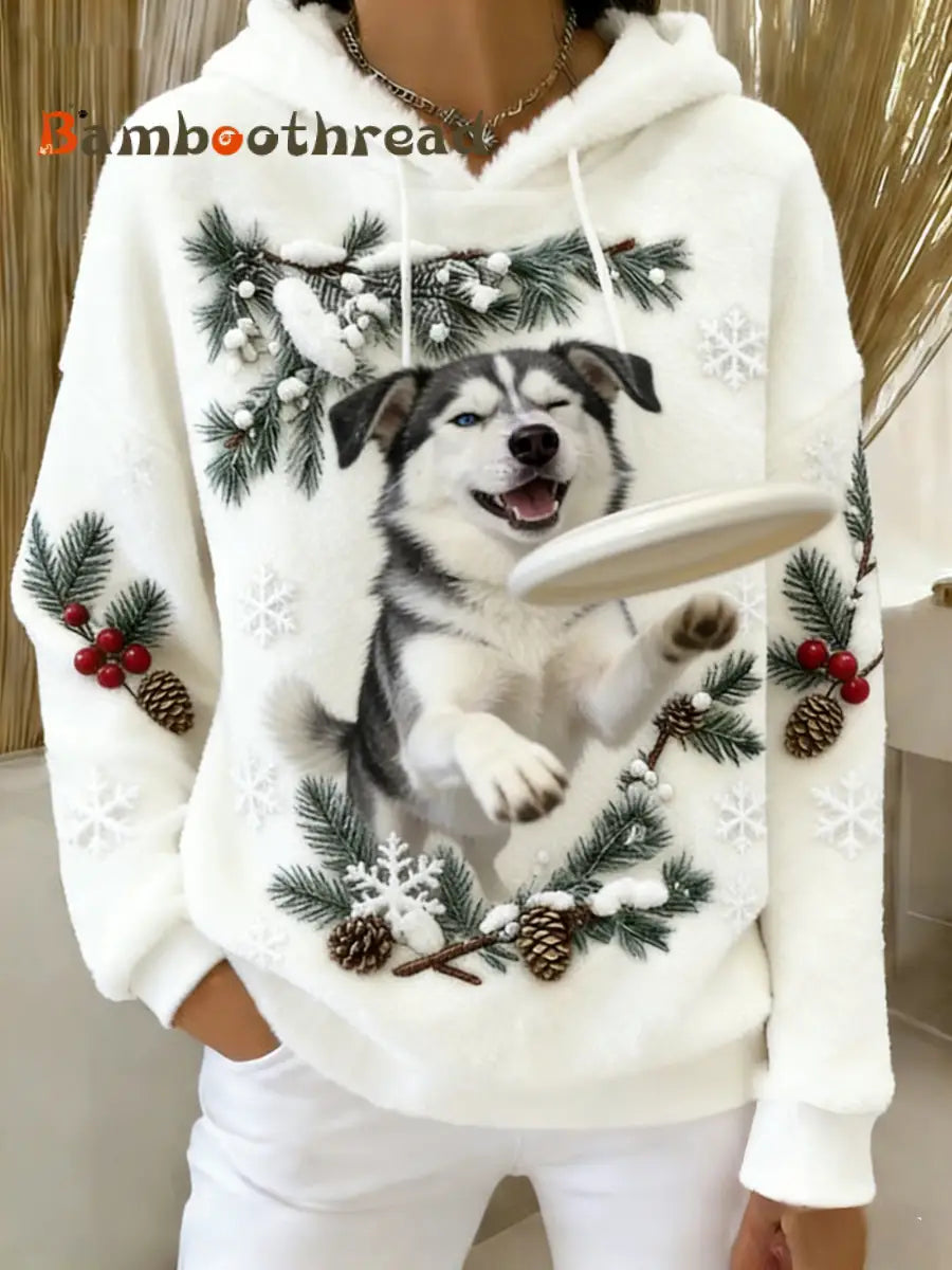 Women’s Retro Animal Art Print Comfortable Flannel Hooded Sweatshirt A / S