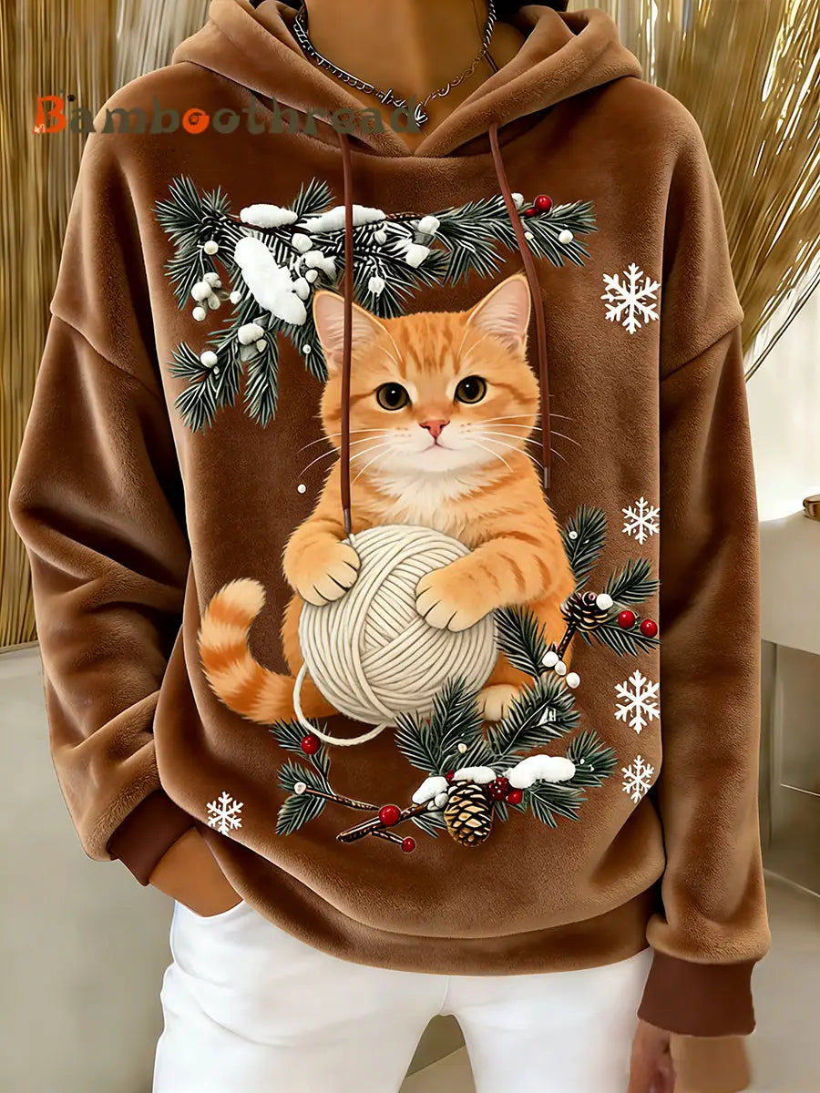 Women’s Retro Animal Art Print Comfortable Flannel Hooded Sweatshirt A / S