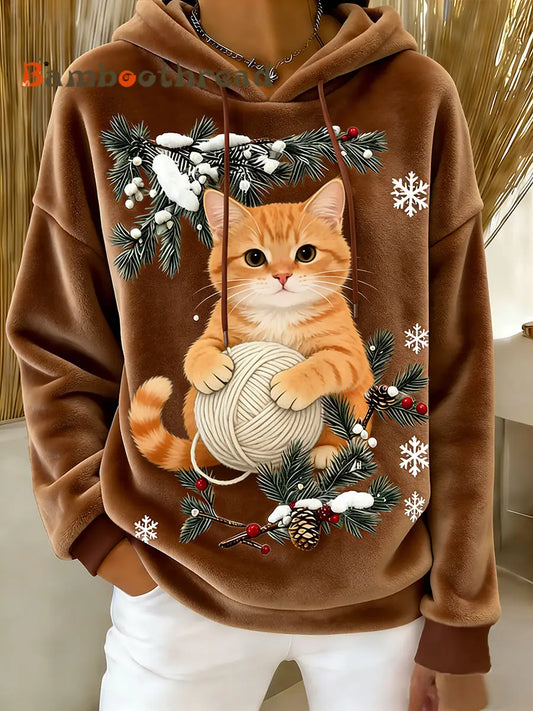 Women’s Retro Animal Art Print Comfortable Flannel Hooded Sweatshirt A / S