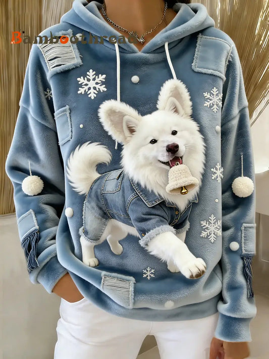 Women’s Retro Animal Art Print Comfortable Flannel Hooded Sweatshirt A / S