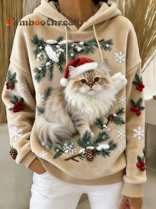 Women’s Retro Animal Art Print Comfortable Flannel Hooded Sweatshirt A / S