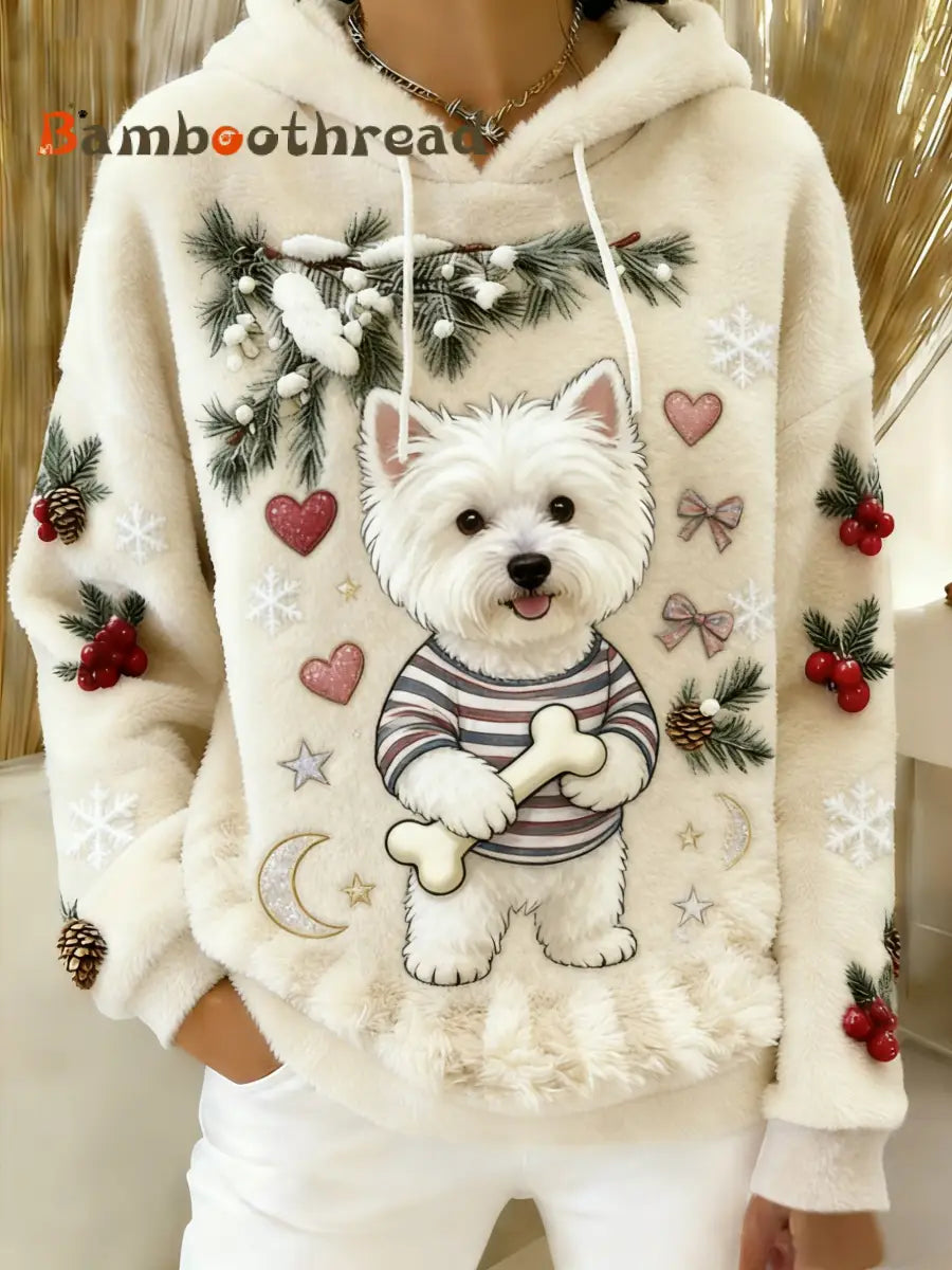 Women’s Retro Animal Art Print Comfortable Flannel Hooded Sweatshirt A / S