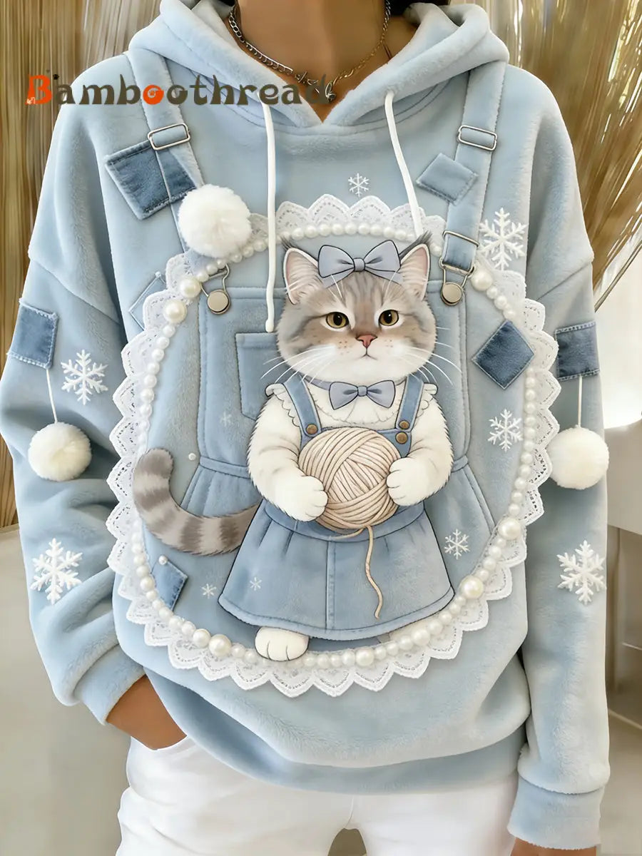 Women’s Retro Animal Art Print Comfortable Flannel Hooded Sweatshirt A / S