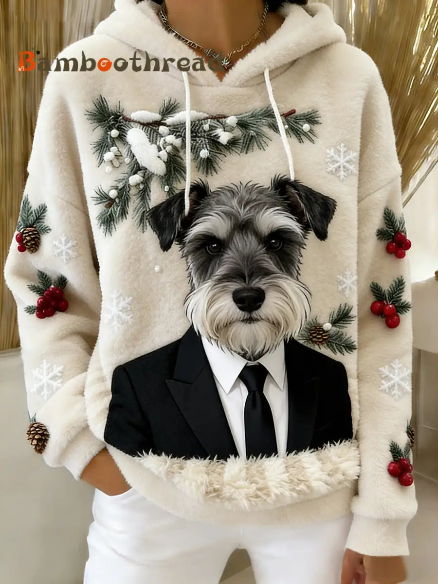 Women’s Retro Animal Art Print Comfortable Flannel Hooded Sweatshirt A / S