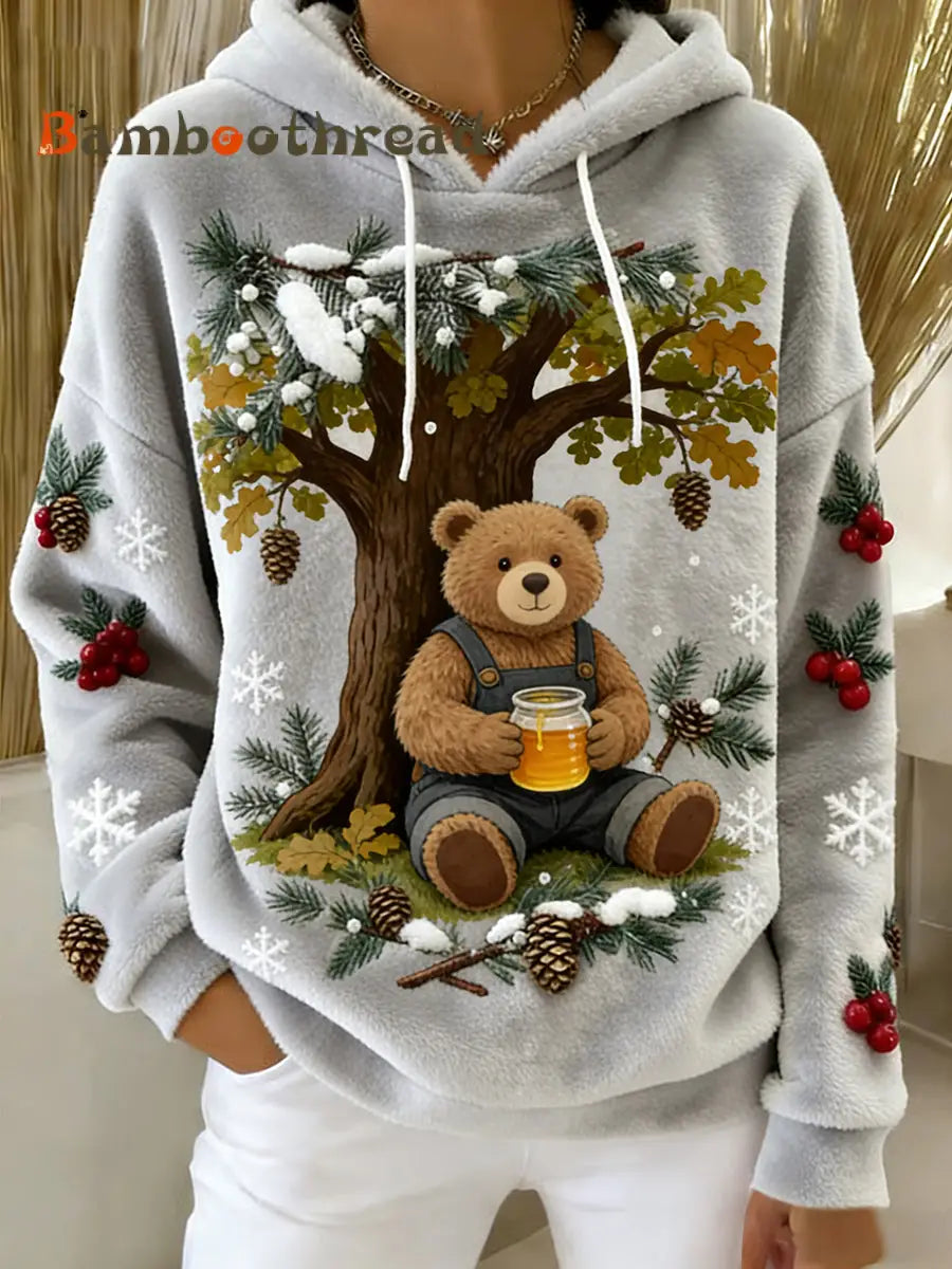 Women’s Retro Animal Art Print Comfortable Flannel Hooded Sweatshirt A / S