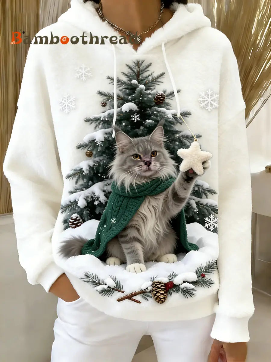 Women’s Retro Animal Art Print Comfortable Flannel Hooded Sweatshirt A / S