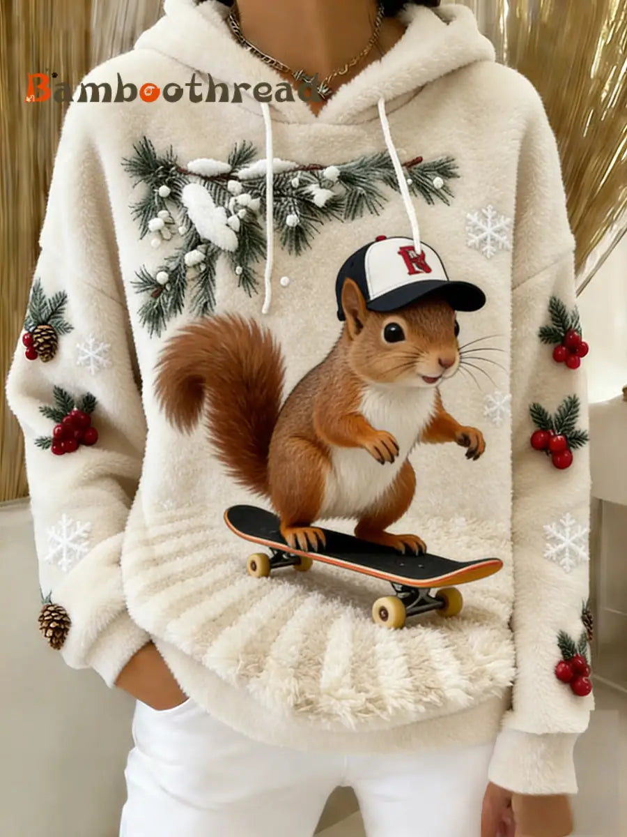 Women’s Retro Animal Art Print Comfortable Flannel Hooded Sweatshirt A / S