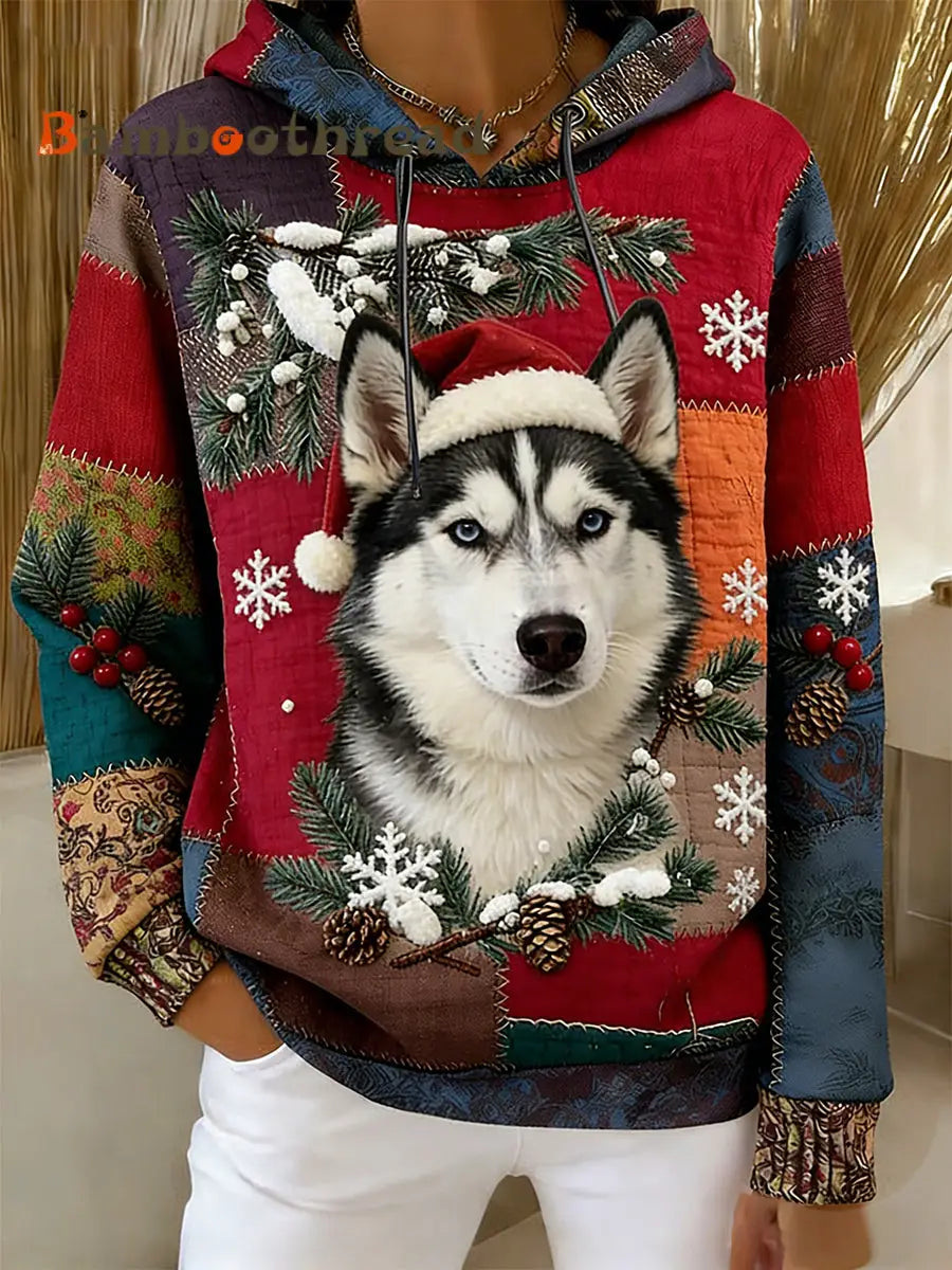 Women’s Retro Animal Art Print Comfortable Flannel Hooded Sweatshirt A / S