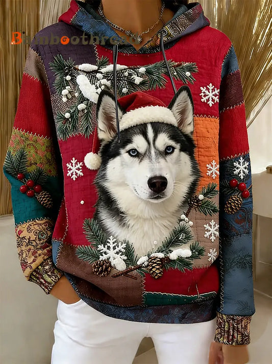 Women’s Retro Animal Art Print Comfortable Flannel Hooded Sweatshirt A / S