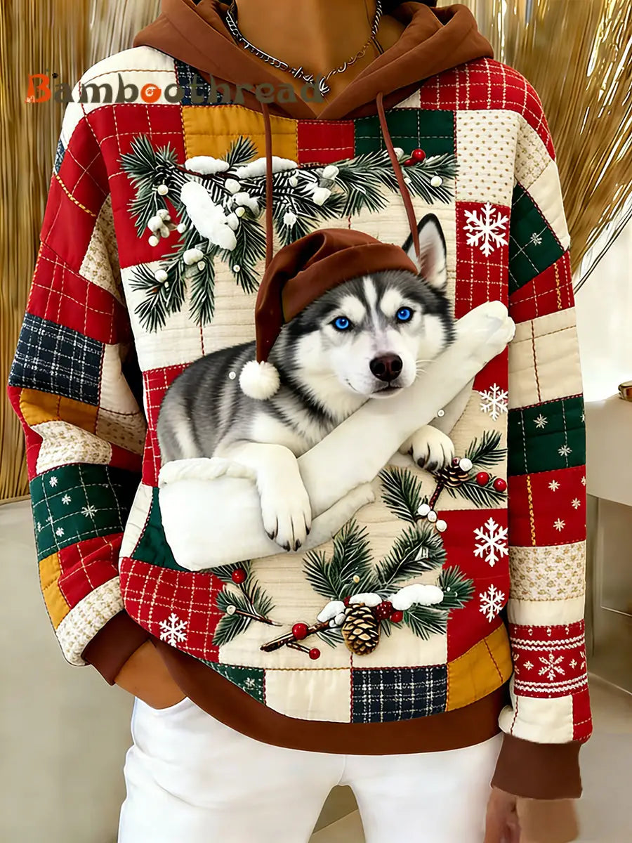 Women’s Retro Animal Art Print Comfortable Flannel Hooded Sweatshirt A / S