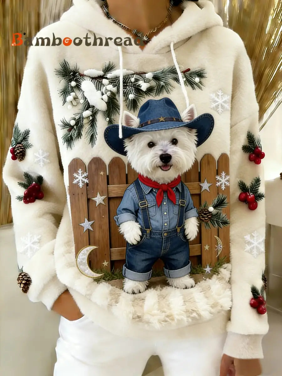 Women’s Retro Animal Art Print Comfortable Flannel Hooded Sweatshirt A / S