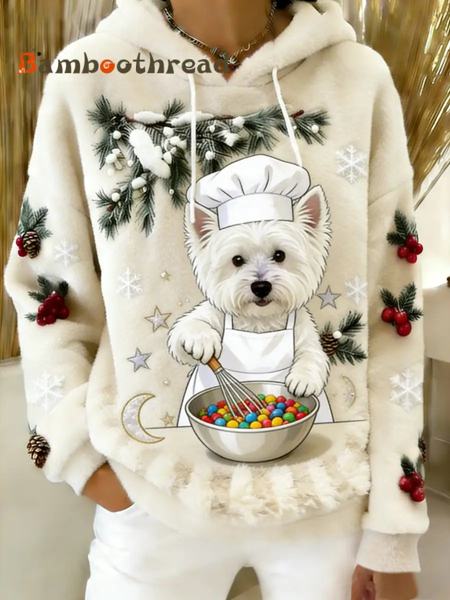 Women’s Retro Animal Art Print Comfortable Flannel Hooded Sweatshirt A / S