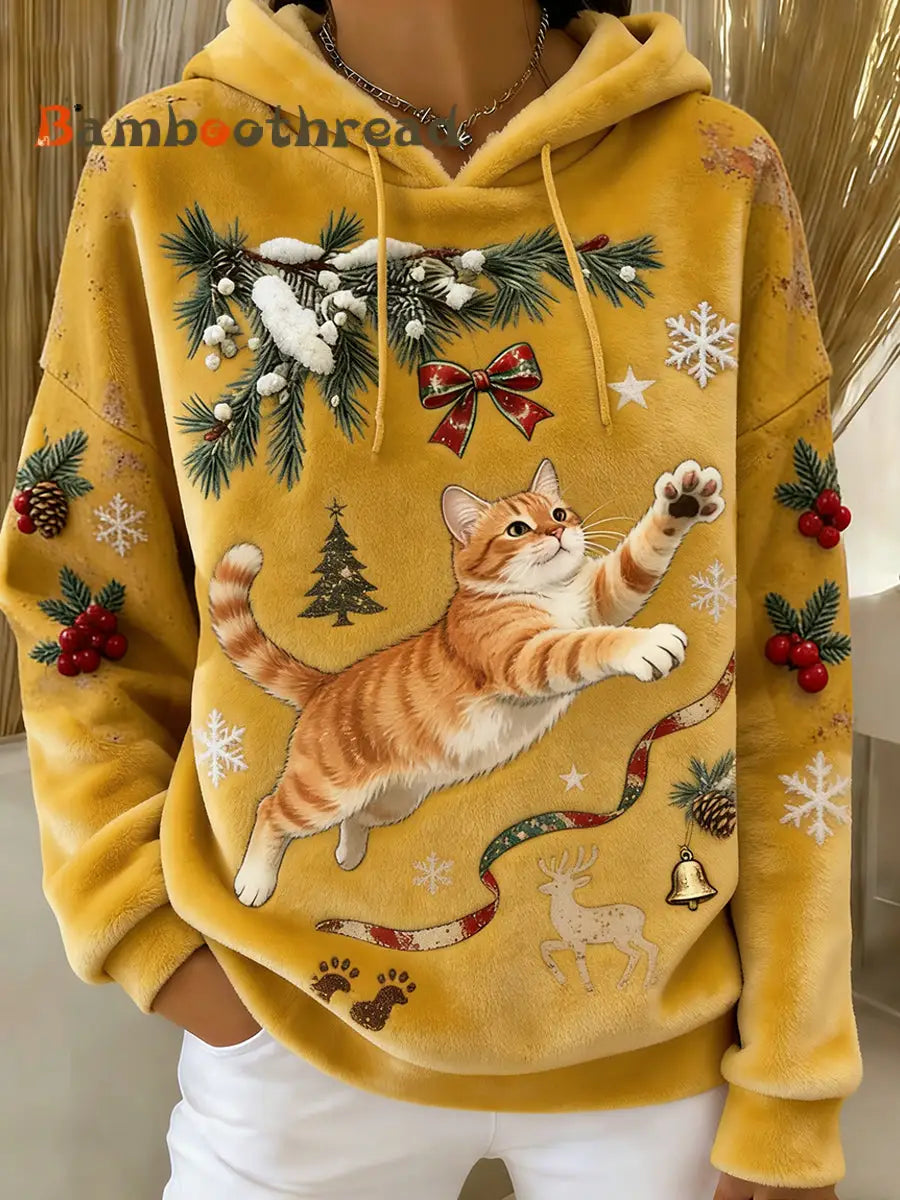 Women’s Retro Animal Art Print Comfortable Flannel Hooded Sweatshirt A / S