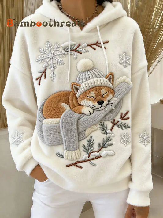 Women’s Retro Animal Art Print Comfortable Flannel Hooded Sweatshirt A / S