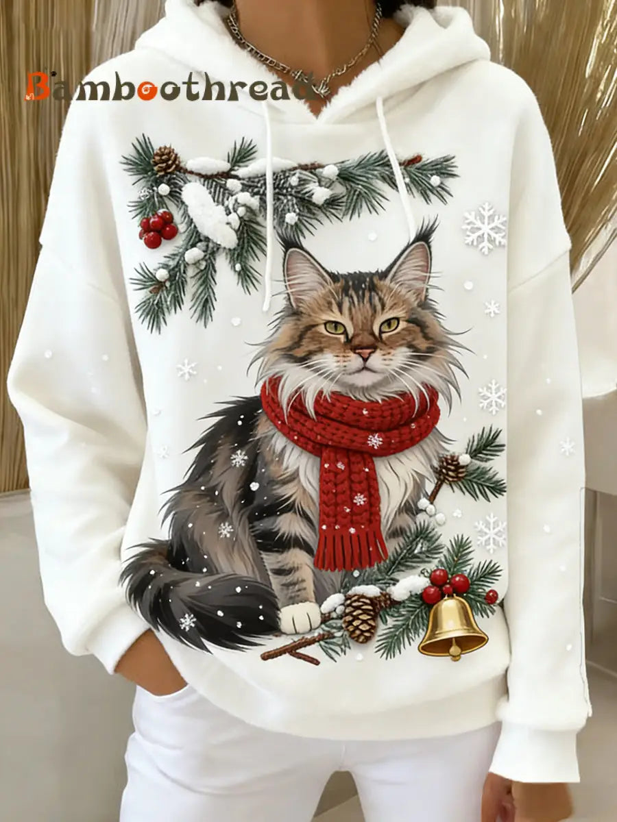 Women’s Retro Animal Art Print Comfortable Flannel Hooded Sweatshirt A / S