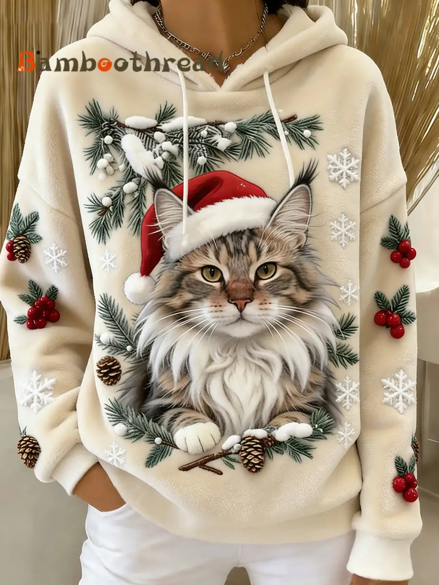 Women’s Retro Animal Art Print Comfortable Flannel Hooded Sweatshirt A / S