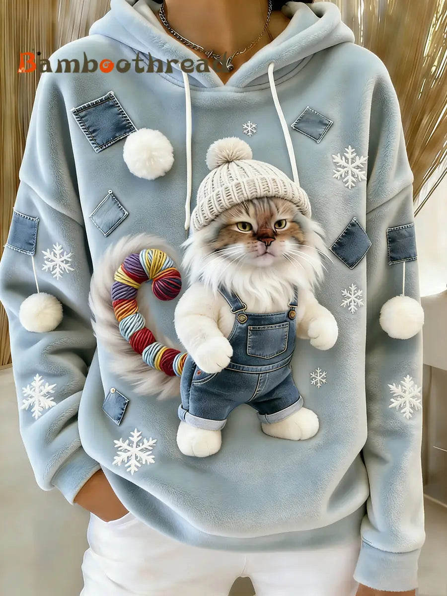 Women’s Retro Animal Art Print Comfortable Flannel Hooded Sweatshirt A / S