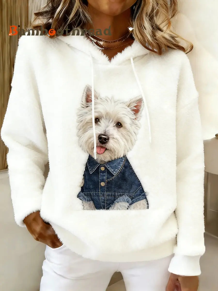 Women’s Retro Animal Art Print Comfortable Flannel Hooded Sweatshirt A / S