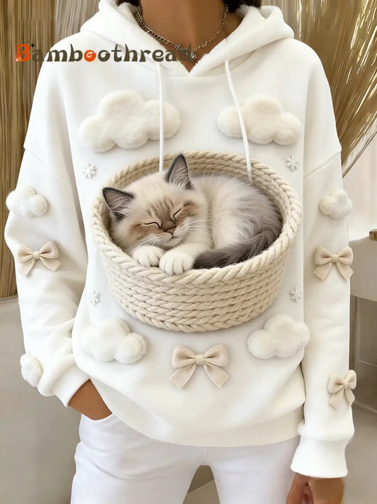 Women’s Retro Animal Art Print Comfortable Flannel Hooded Sweatshirt A / S