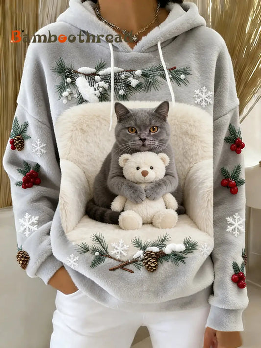 Women’s Retro Animal Art Print Comfortable Flannel Hooded Sweatshirt A / S