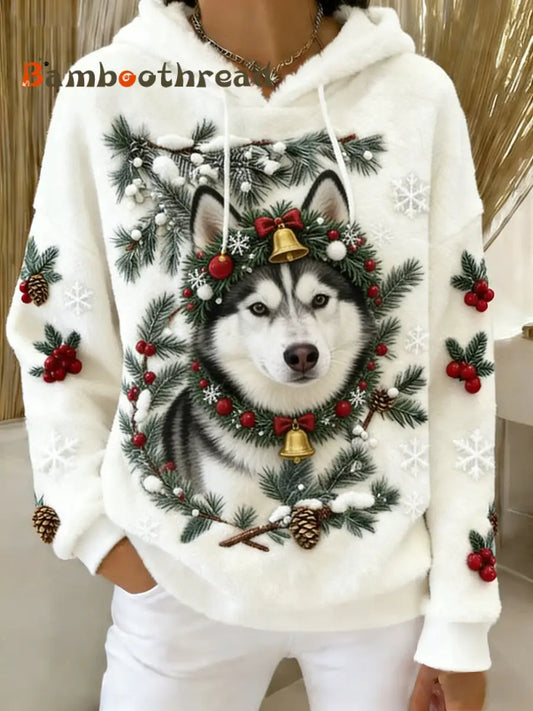 Women’s Retro Animal Art Print Comfortable Flannel Hooded Sweatshirt A / S