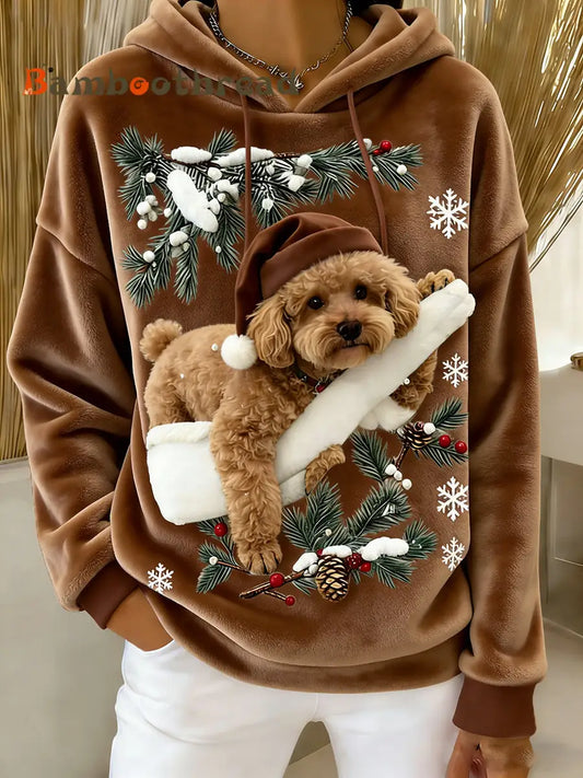 Women’s Retro Animal Art Print Comfortable Flannel Hooded Sweatshirt A / S