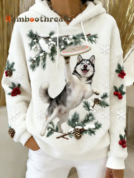 Women’s Retro Animal Art Print Comfortable Flannel Hooded Sweatshirt A / S