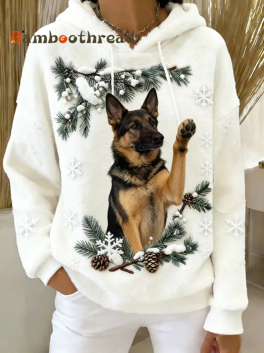 Women’s Retro Animal Art Print Comfortable Flannel Hooded Sweatshirt A / S