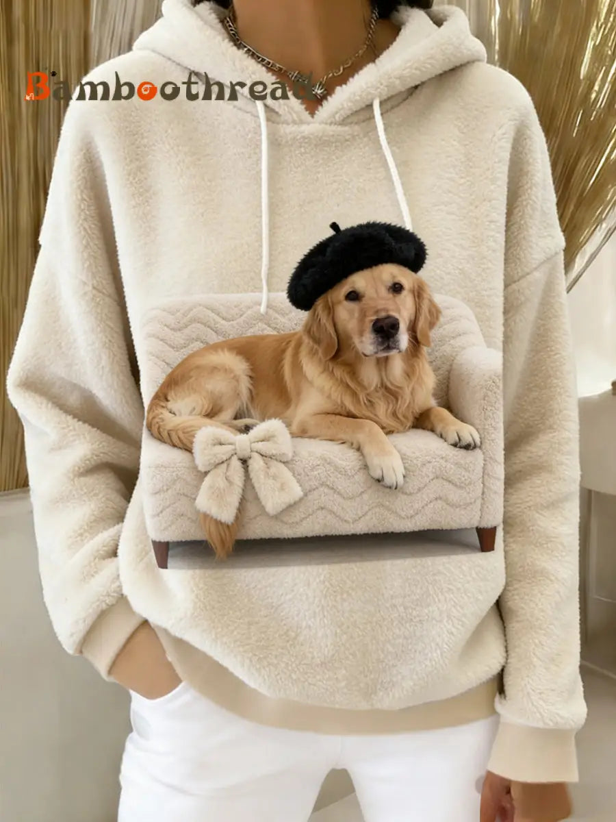 Women’s Retro Animal Art Print Comfortable Flannel Hooded Sweatshirt A / S