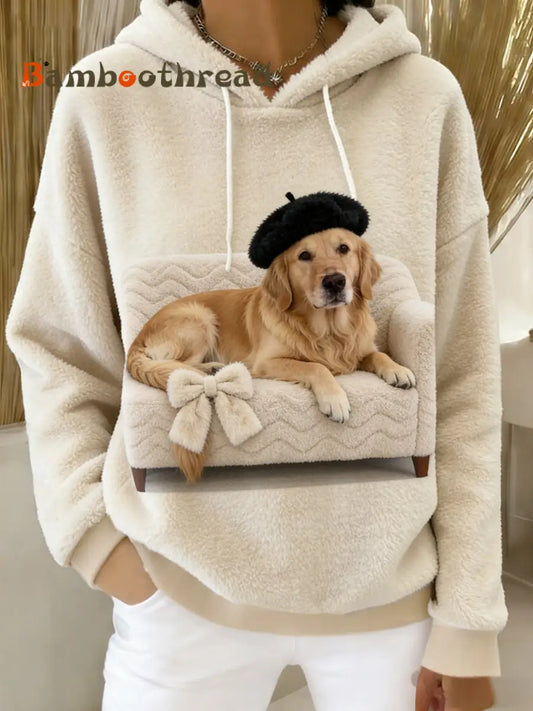 Women’s Retro Animal Art Print Comfortable Flannel Hooded Sweatshirt A / S