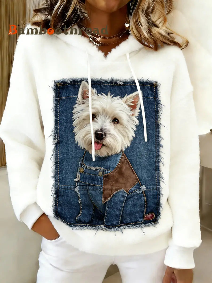 Women’s Retro Animal Art Print Comfortable Flannel Hooded Sweatshirt A / S