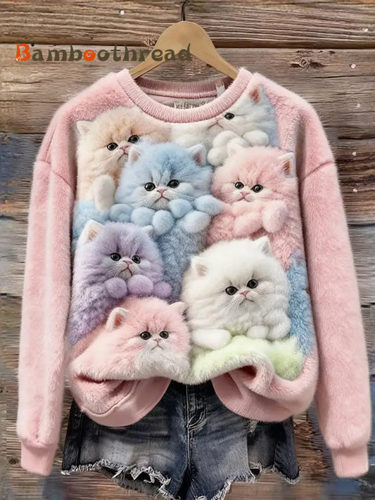 Women’s Retro Animal Art Print Comfortable Flannel Sweatshirt A / S