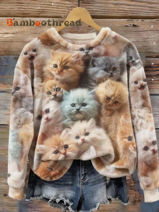 Women’s Retro Animal Art Print Comfortable Flannel Sweatshirt A / S