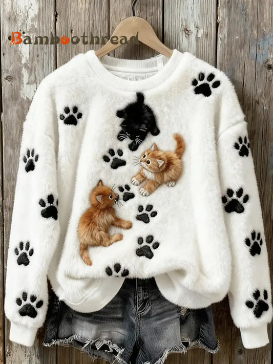 Women’s Retro Animal Art Print Comfortable Flannel Sweatshirt A / S