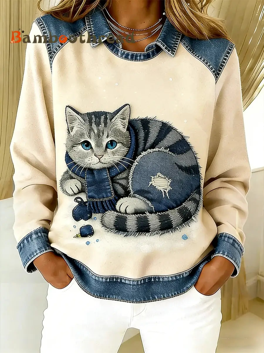 Women’s Retro Animal Art Print Comfortable Regular Sweatshirt As picture / S