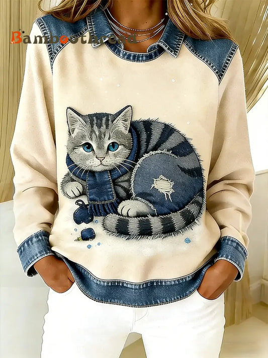 Women’s Retro Animal Art Print Comfortable Regular Sweatshirt As picture / S