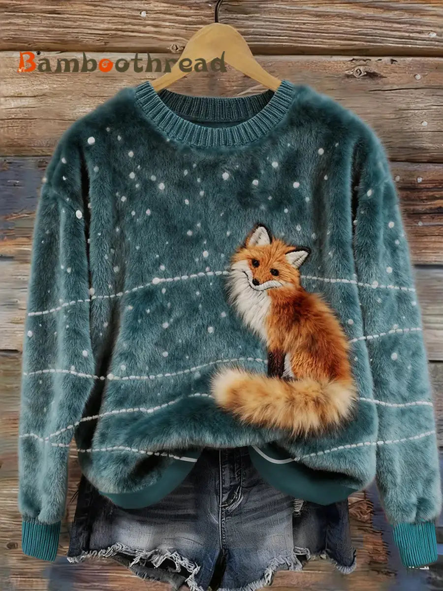 Women’s Retro Animal Christmas Art Print Casual Comfort Flannel Top A / S